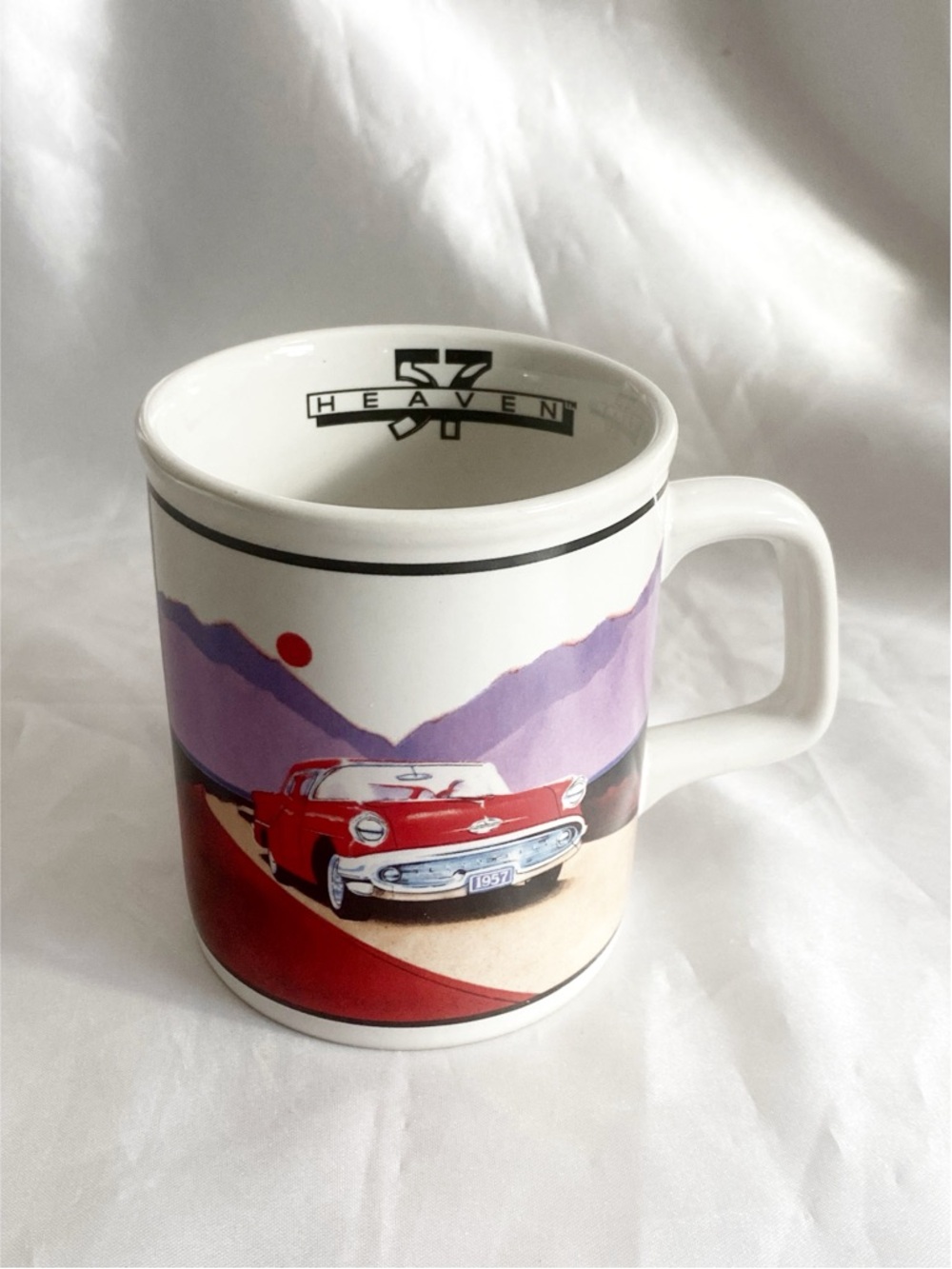 57 Heaven Red Classic Car Coffee Mug Vintage 1985 Enesco 3.75” tall 3” diameter